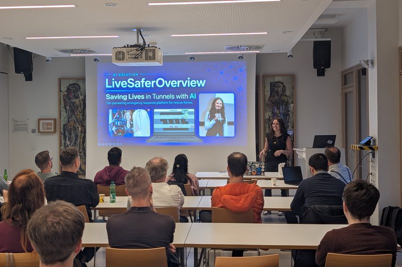 Alina Nessel opening her LiveSaferOverview talk on saving lives in tunnels with AI